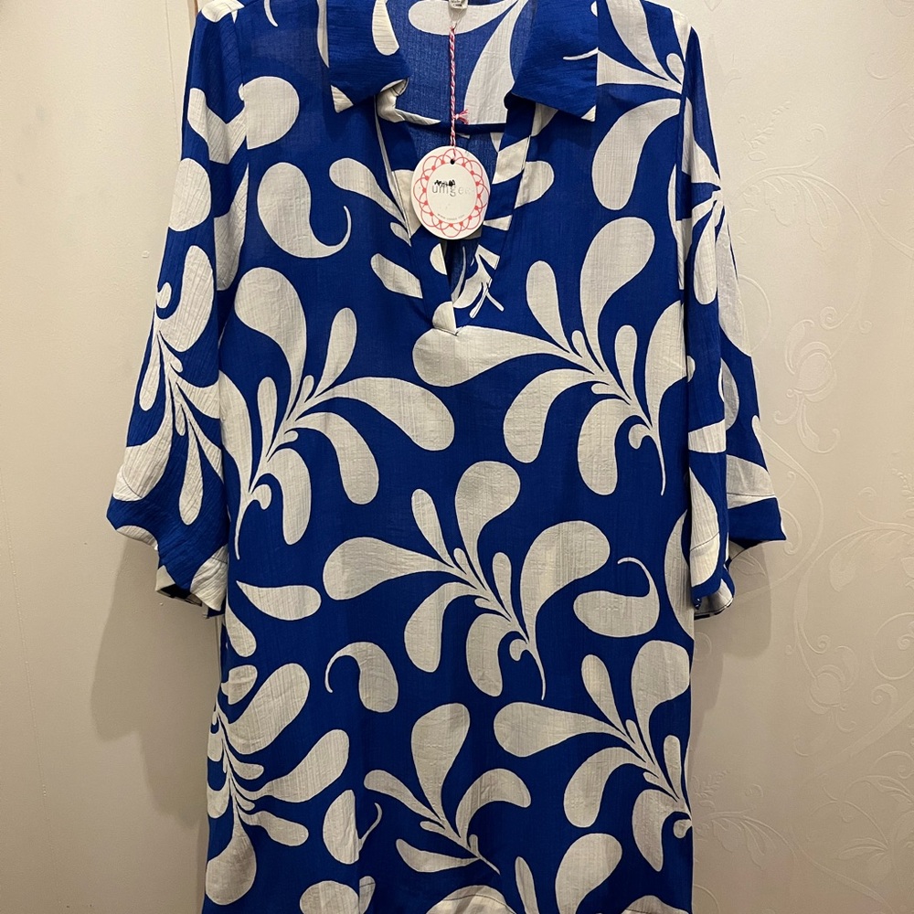 Blue and White Patterned Dress / Tunic w/pockets NWT  M & L